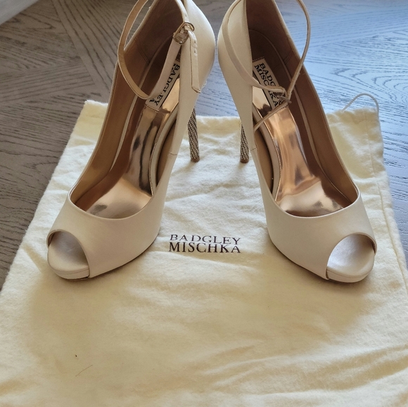 Badgley Mischka Rhinestone Peep Toe Heels - Picture 1 of 4
